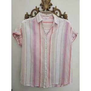 BEACHLUNCHLOUNGE Colorful Striped Short Sleeve Button Down Shirt Women's XS